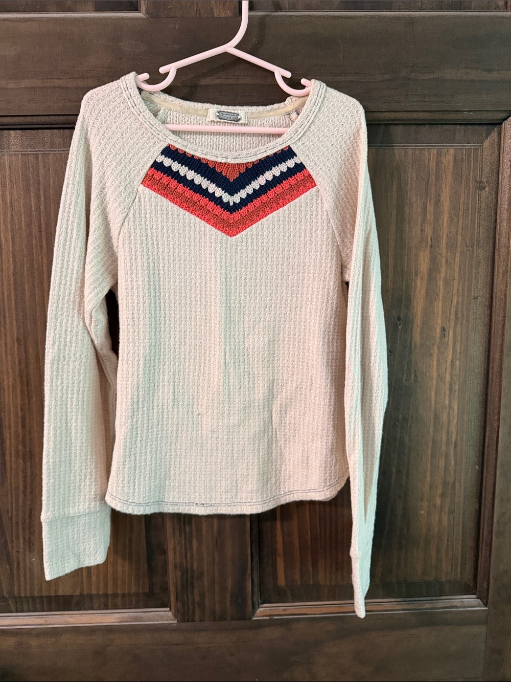 Girls Long Sleeve Thermal Top with Chevron Detail - Pink